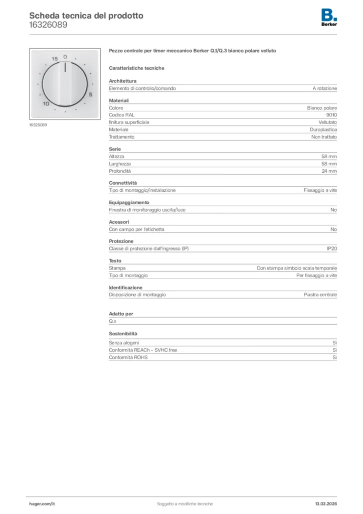 Immagine Berker Scheda tecnica del prodotto 16326089 | Hager Italia