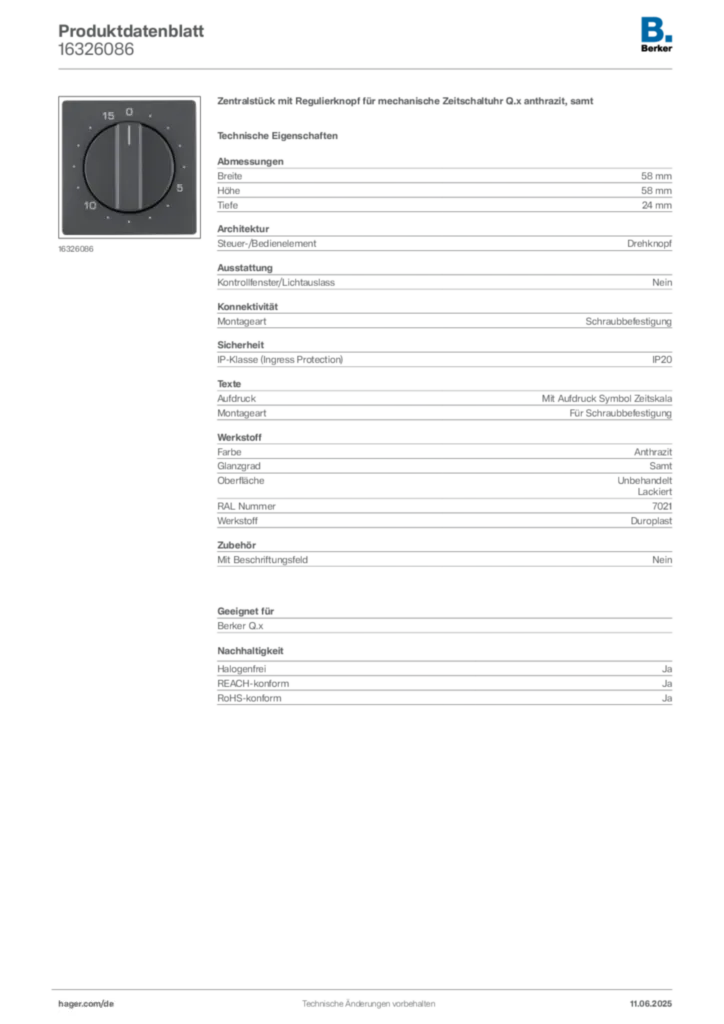 Bild Berker Produktdatenblatt 16326086 | Hager Deutschland
