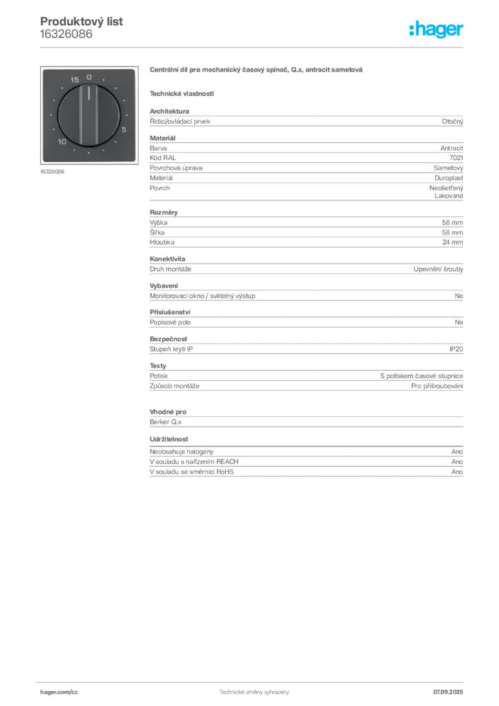 Obrázek Hager Produktový list 16326086 | Hager
