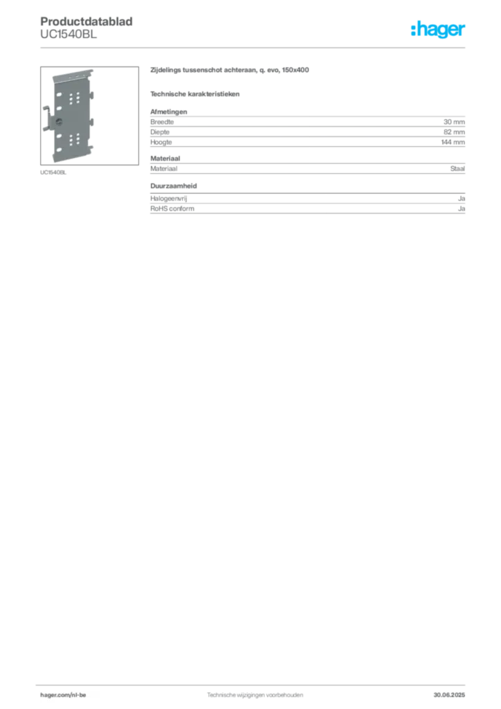 Afbeelding Hager Productdatablad UC1540BL | Hager Belgium