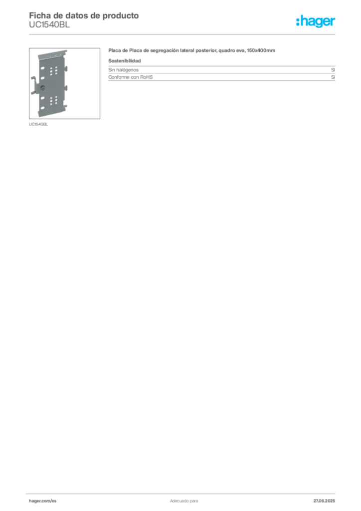 Imagen Hager Ficha de datos de producto UC1540BL | Hager España