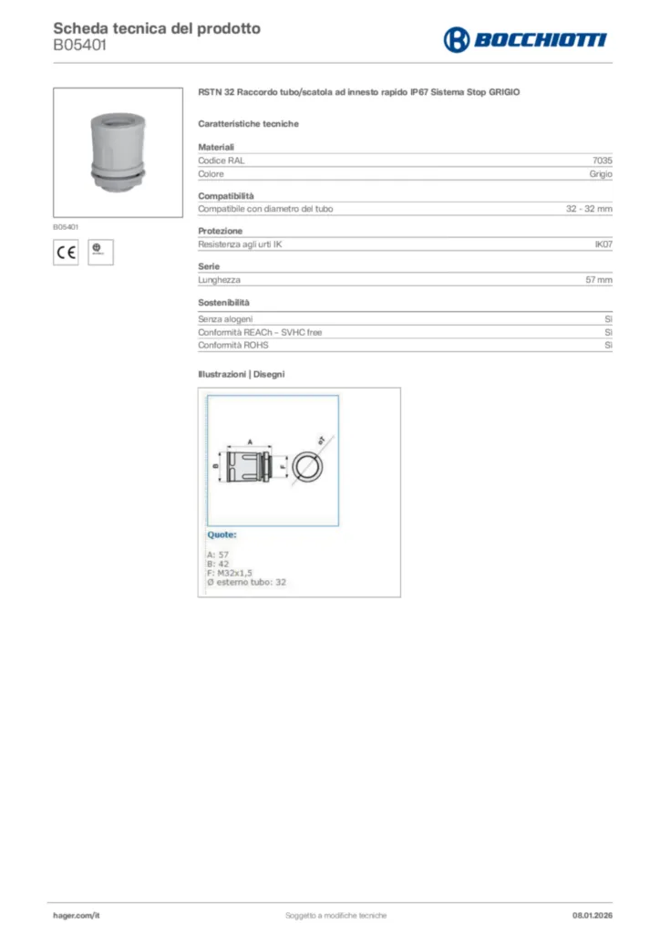 Immagine Bocchiotti Scheda tecnica del prodotto B05401 | Hager Italia