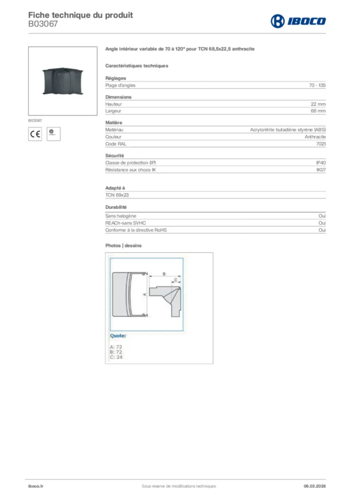 Image Iboco Fiche technique du produit B03067 | Hager France