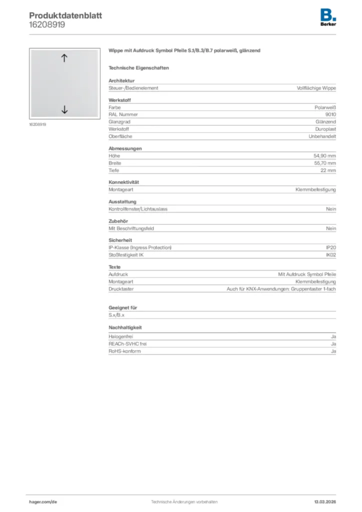 Bild Berker Produktdatenblatt 16208919 | Hager Deutschland