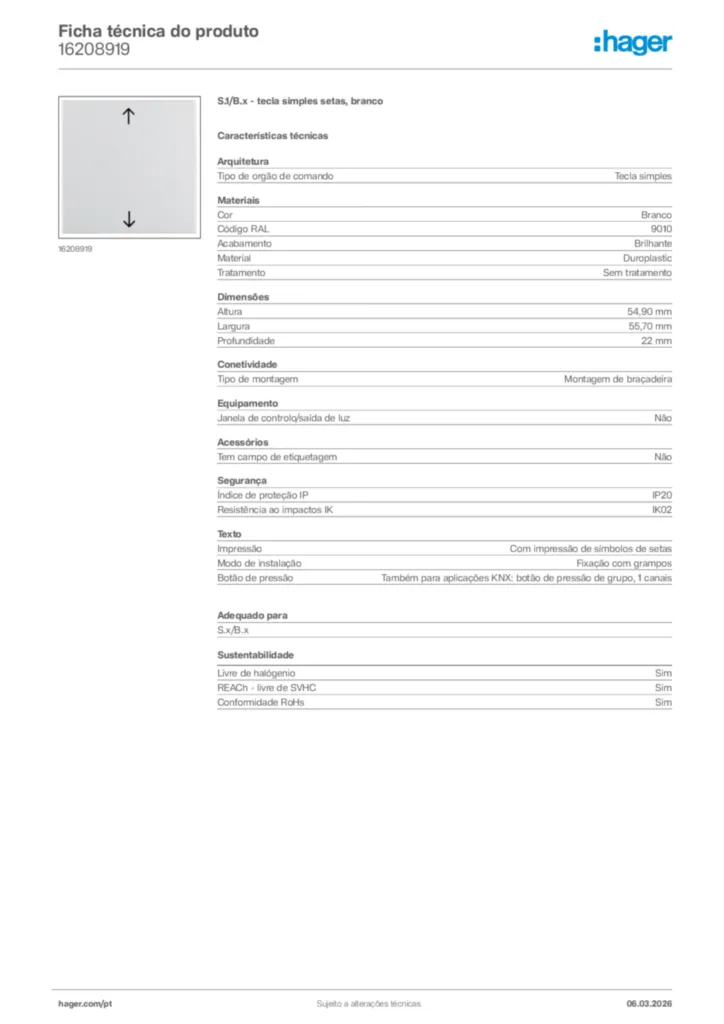 Imagem Hager Ficha técnica do produto 16208919 | Hager Portugal