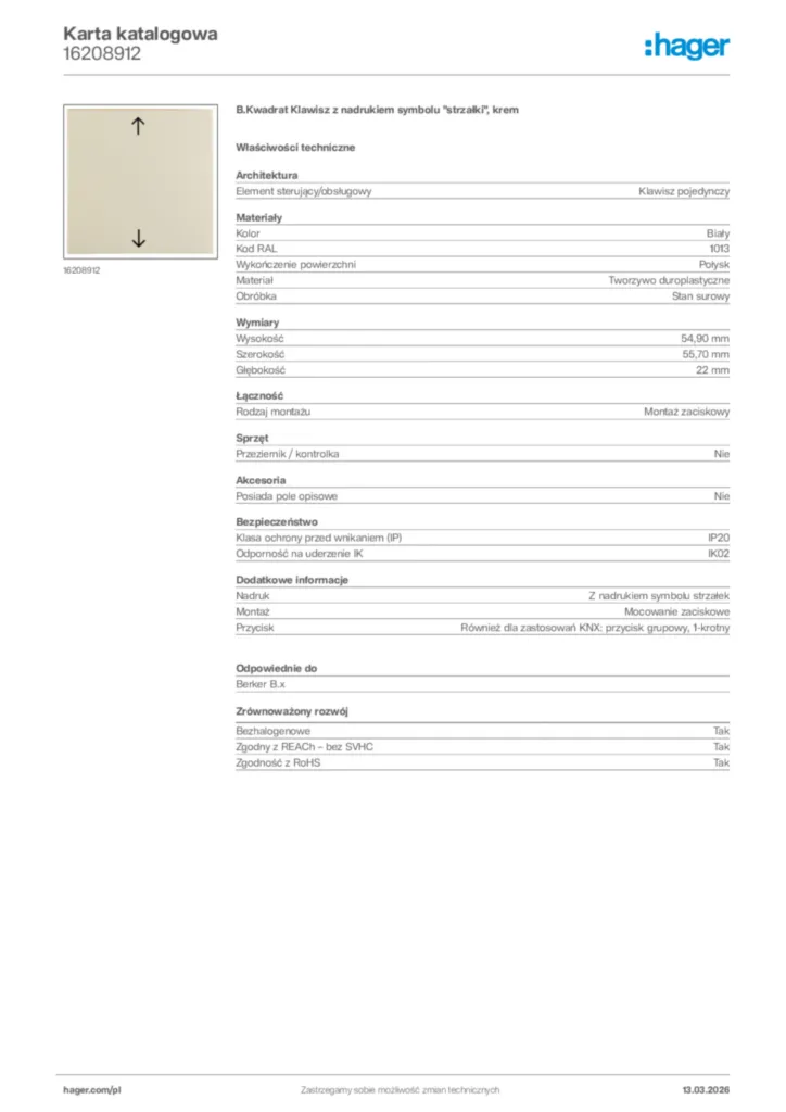 Zdjęcie Hager Karta katalogowa 16208912 | Hager Polska