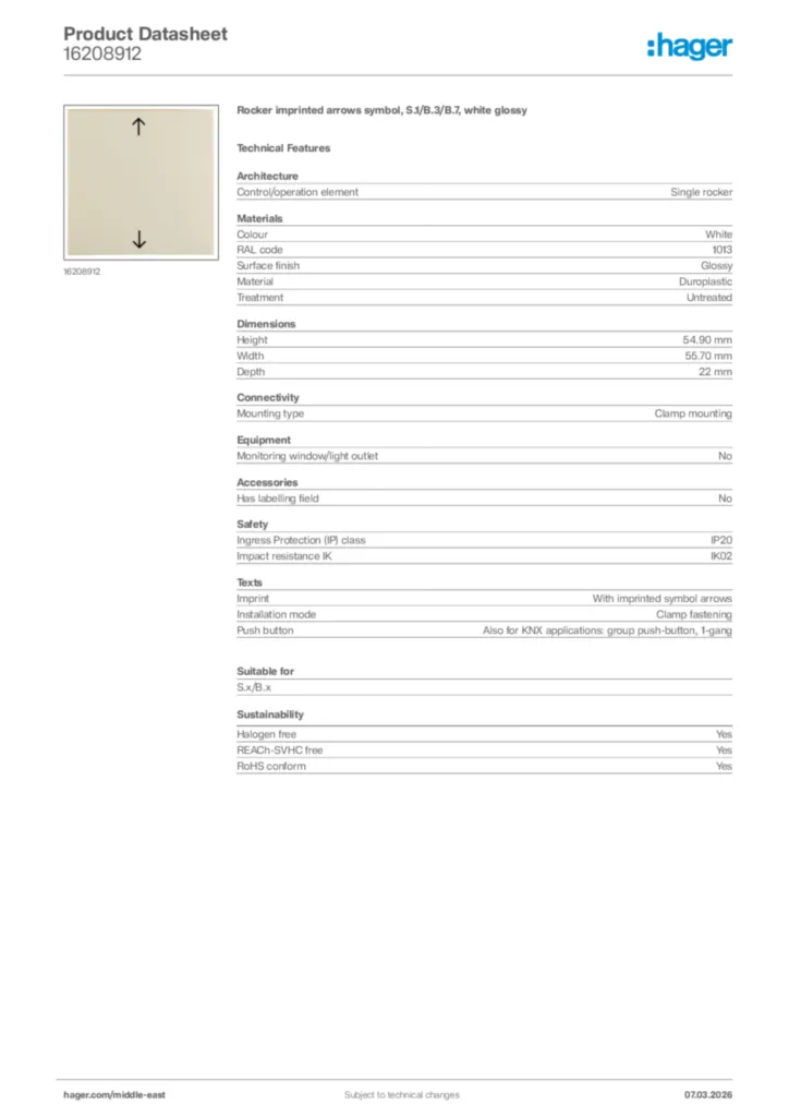 Image Hager Product data sheet 16208912  | Hager