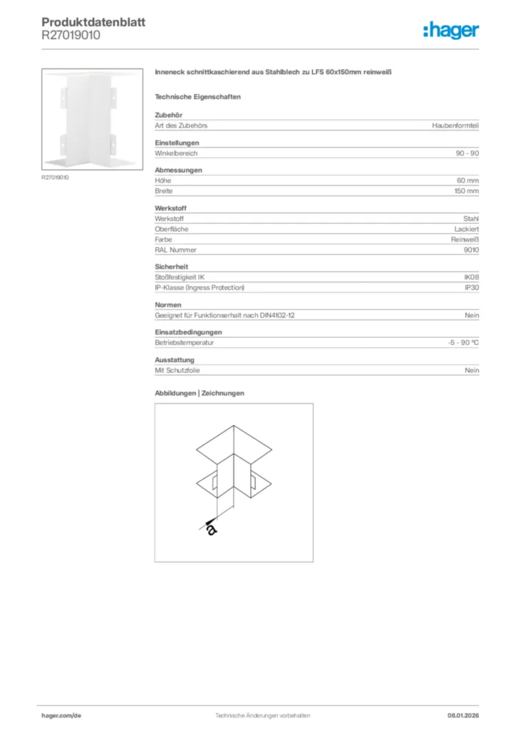 Bild Hager Produktdatenblatt R27019010 | Hager Deutschland