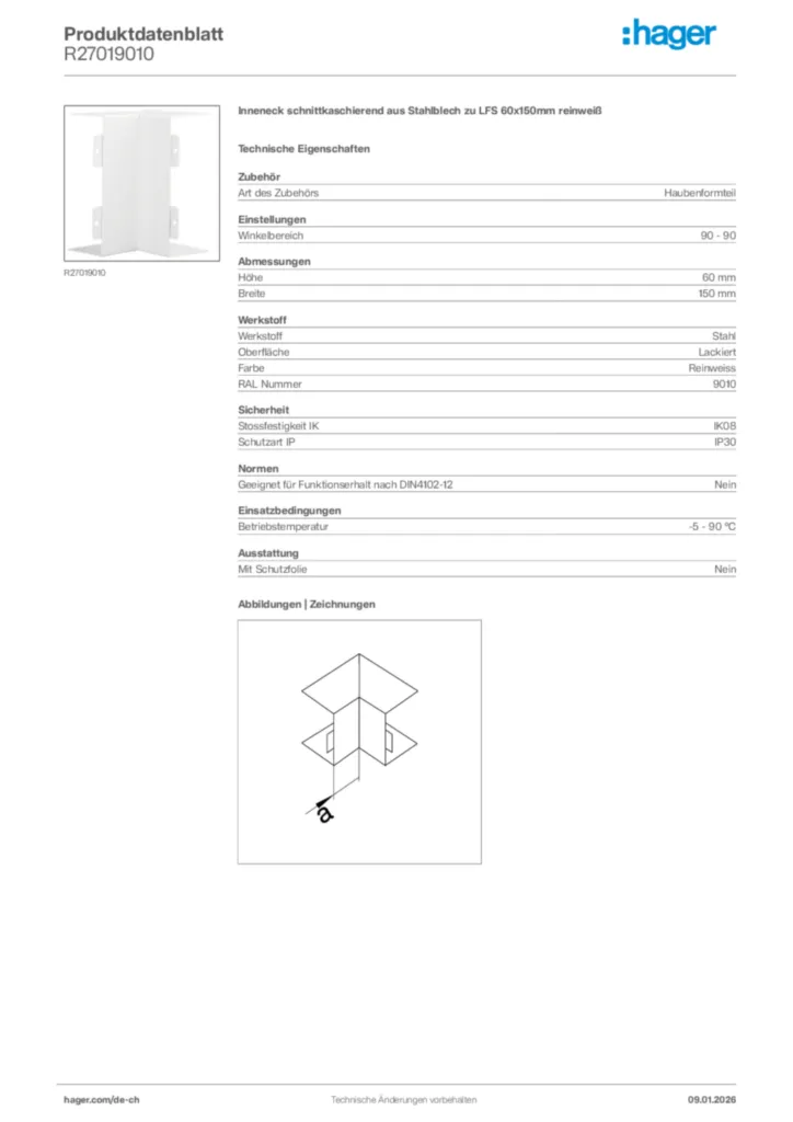 Bild Hager Produktdatenblatt R27019010 | Hager Schweiz