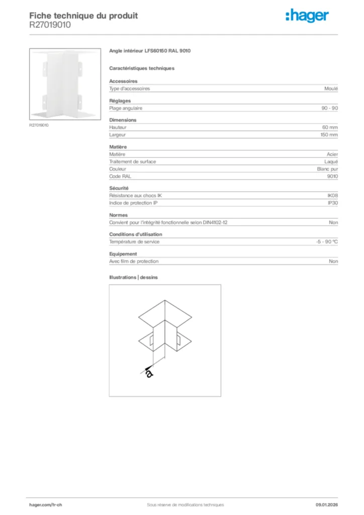 Image Hager Fiche technique du produit R27019010 | Hager Suisse