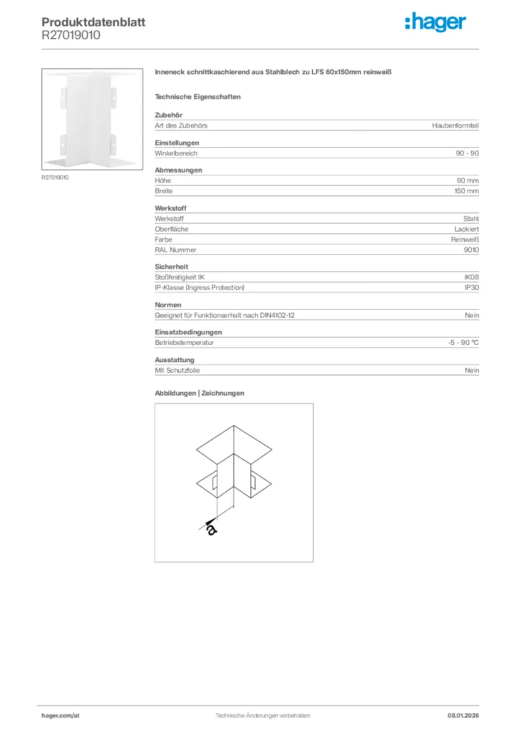 Bild Hager Produktdatenblatt R27019010 | Hager Deutschland