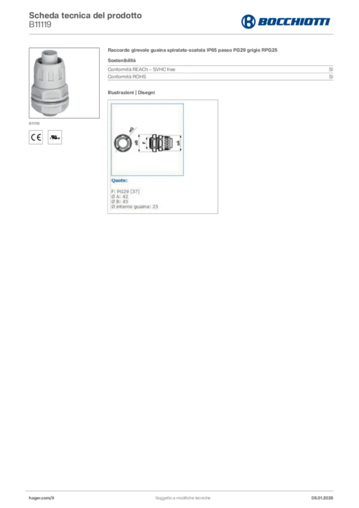 Immagine Bocchiotti Scheda tecnica del prodotto B11119 | Hager Italia