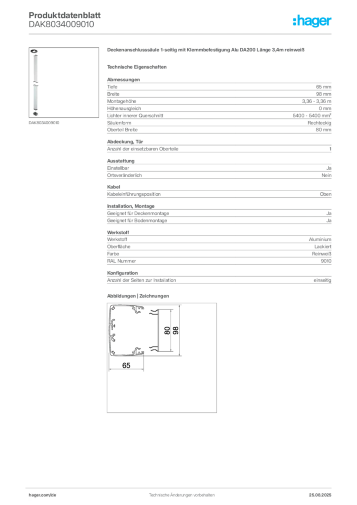 Bild Hager Produktdatenblatt DAK8034009010 | Hager Deutschland