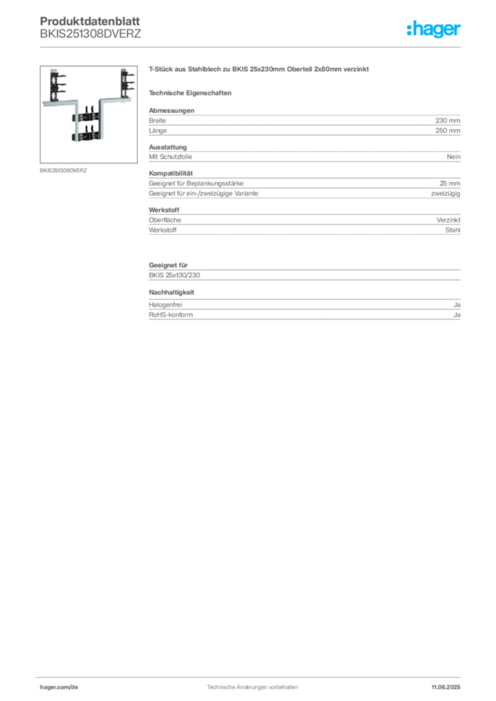 Bild Hager Produktdatenblatt BKIS251308DVERZ | Hager Deutschland