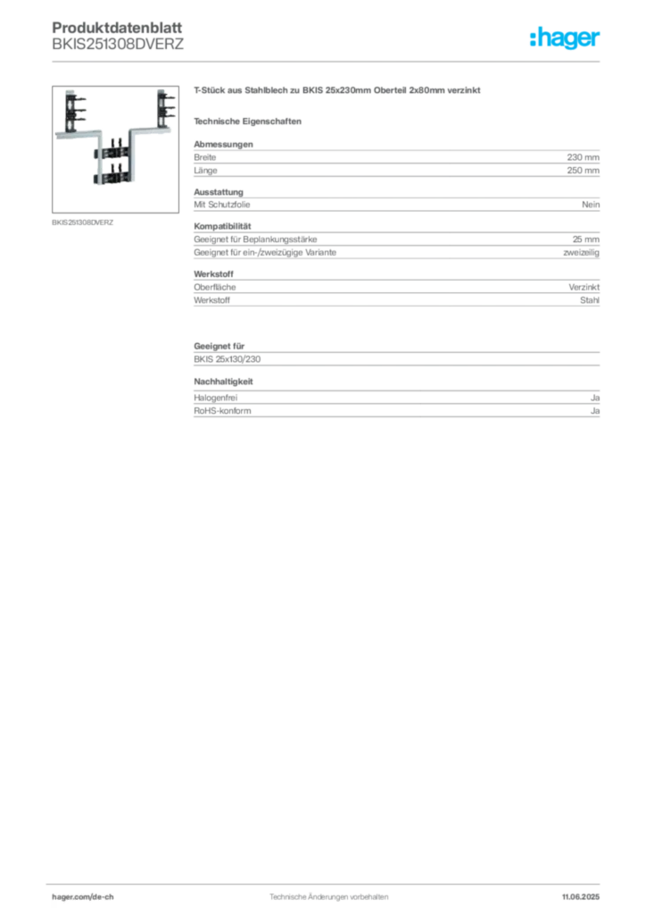 Bild Hager Produktdatenblatt BKIS251308DVERZ | Hager Schweiz