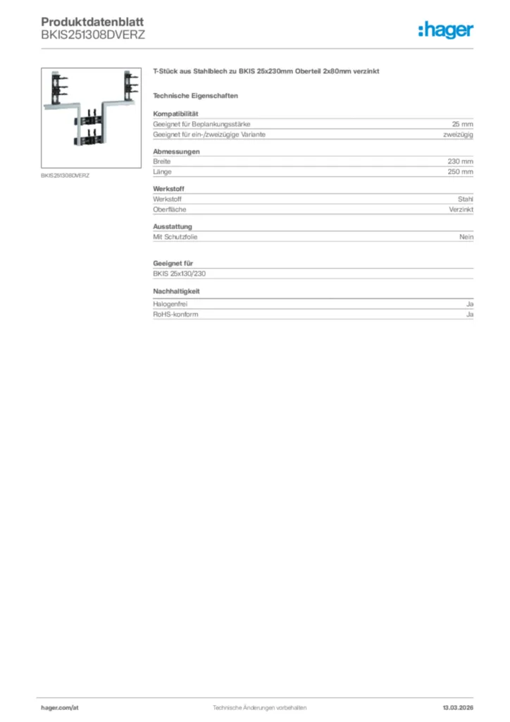 Bild Hager Produktdatenblatt BKIS251308DVERZ | Hager Deutschland