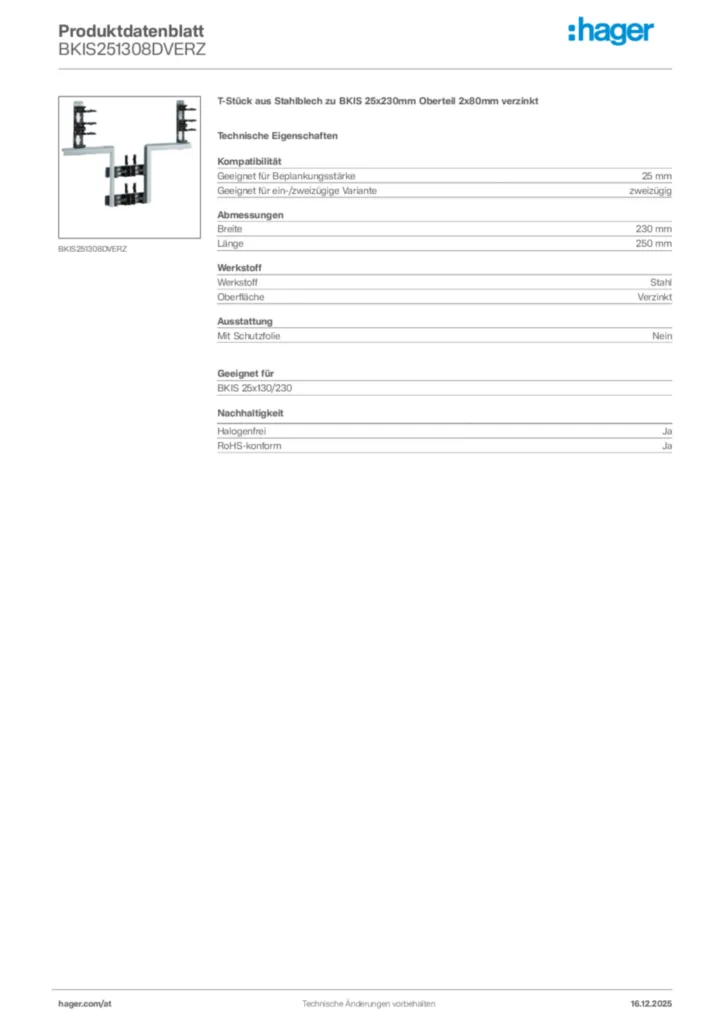 Bild Hager Produktdatenblatt BKIS251308DVERZ | Hager Deutschland