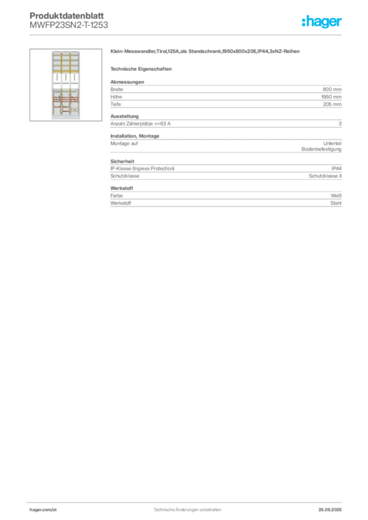 Bild Hager Produktdatenblatt MWFP23SN2-T-1253 | Hager Deutschland