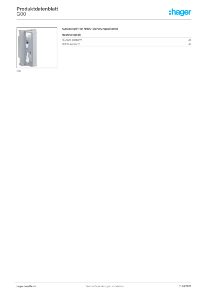 Bild Hager Produktdatenblatt G00 | Hager Schweiz