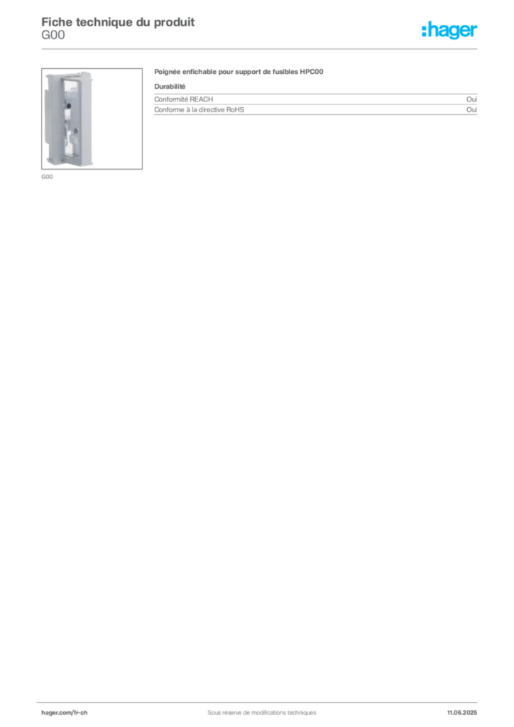 Image Hager Fiche technique du produit G00 | Hager Suisse