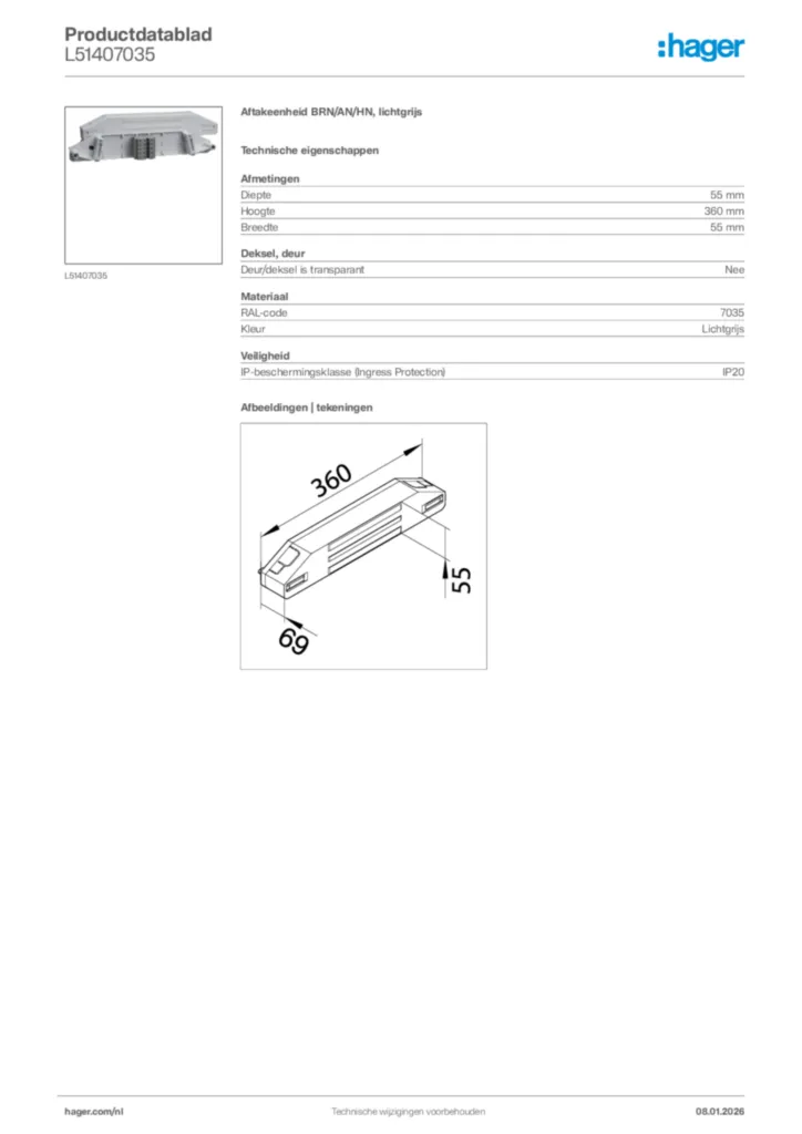Afbeelding Hager Productdatablad L51407035 | Hager Nederland