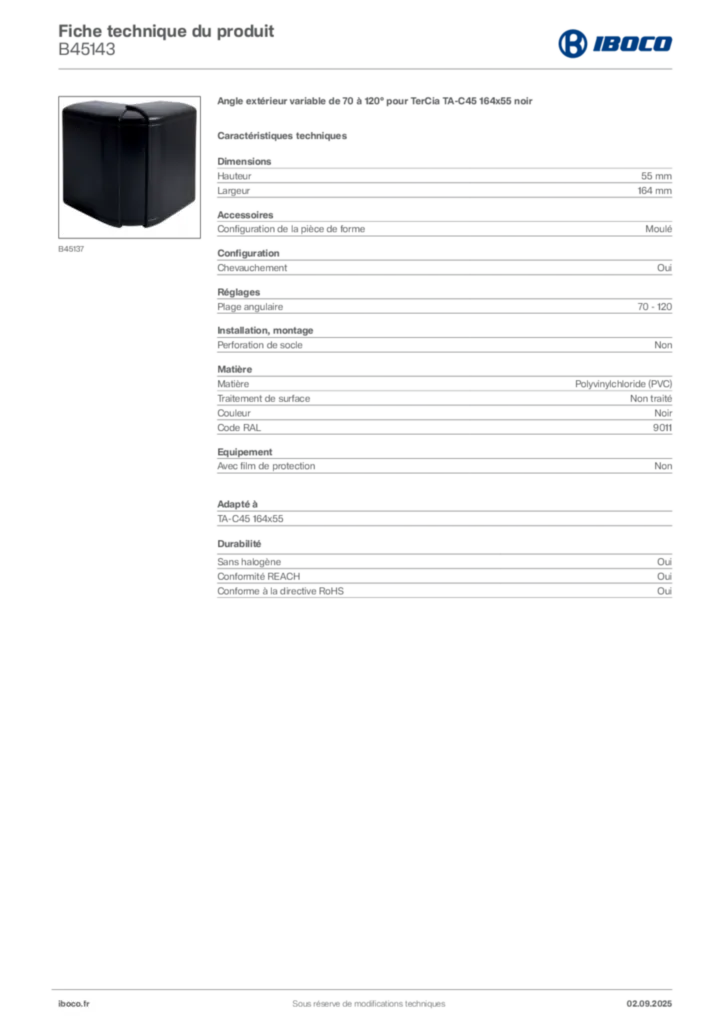 Image Iboco Fiche technique du produit B45143 | Hager France