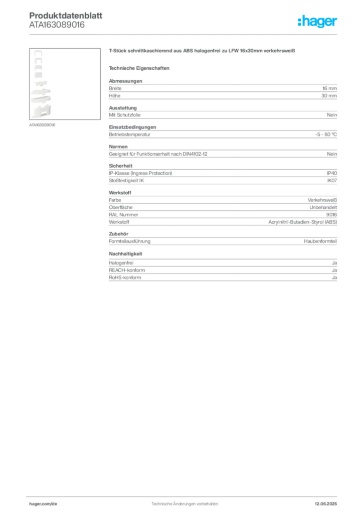 Bild Hager Produktdatenblatt ATA163089016 | Hager Deutschland