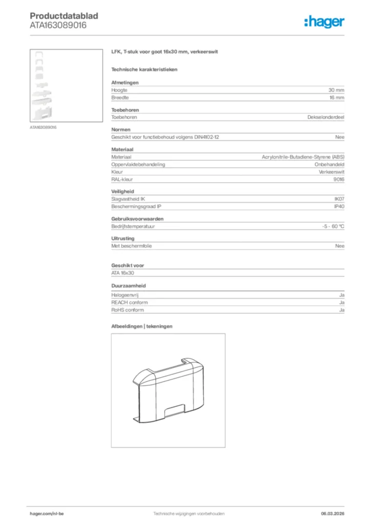 Afbeelding Hager Productdatablad ATA163089016 | Hager Belgium
