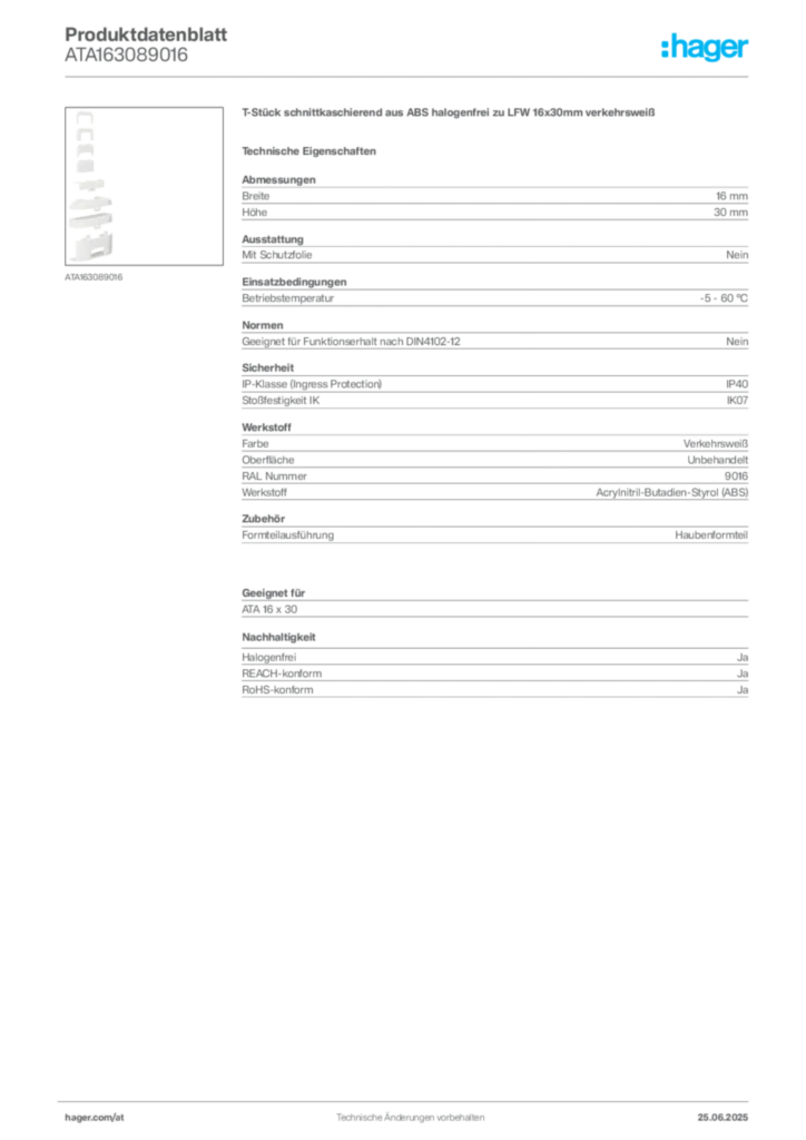 Bild Hager Produktdatenblatt ATA163089016 | Hager Deutschland