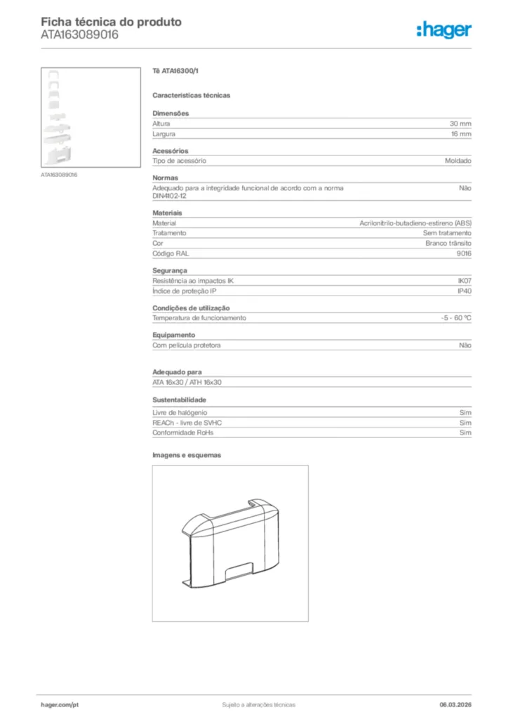 Imagem Hager Ficha técnica do produto ATA163089016 | Hager Portugal