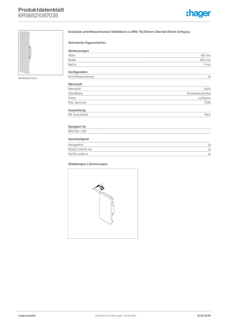 Bild Hager Produktdatenblatt BRS6521067035 | Hager Deutschland