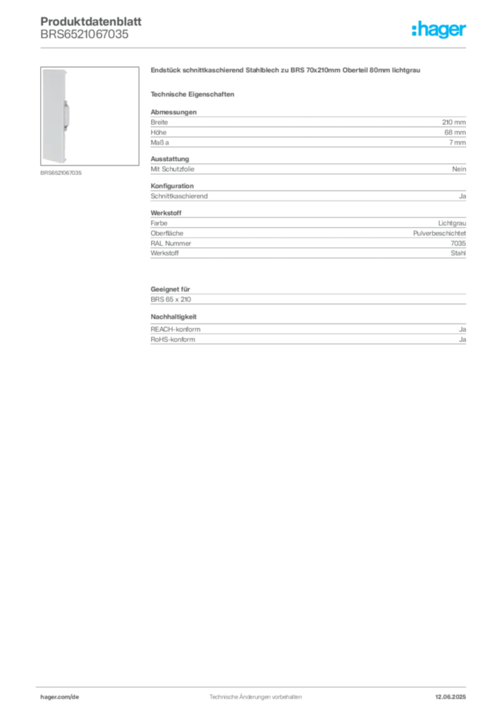 Bild Hager Produktdatenblatt BRS6521067035 | Hager Deutschland