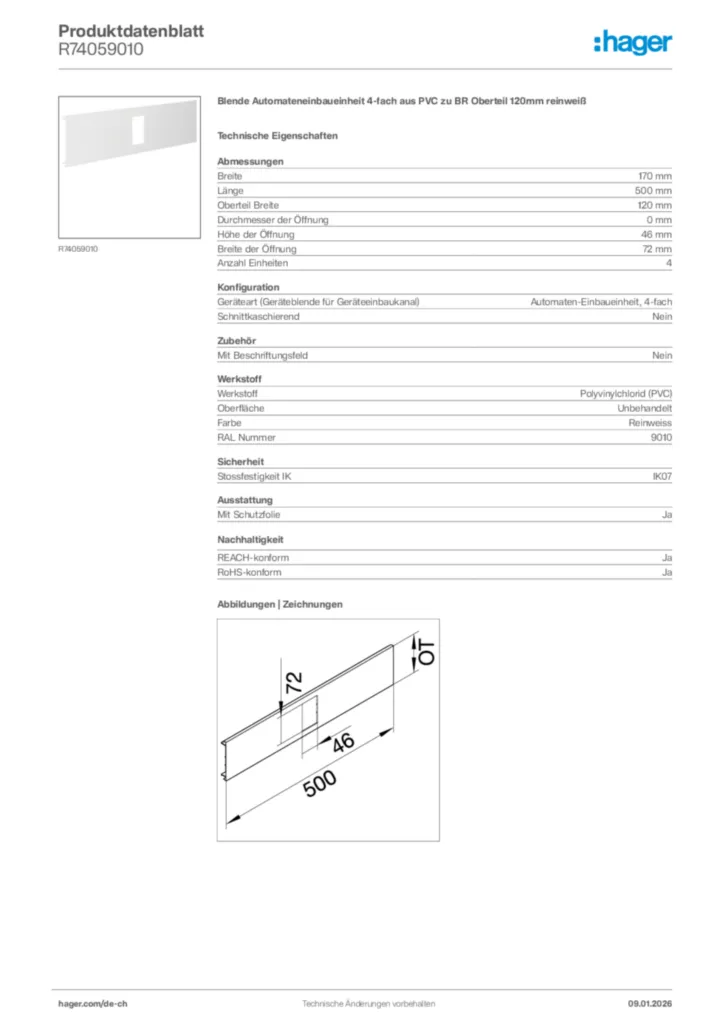 Bild Hager Produktdatenblatt R74059010 | Hager Schweiz