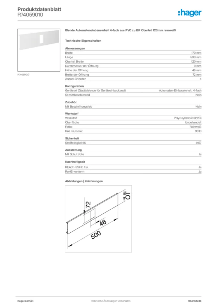 Bild Hager Produktdatenblatt R74059010 | Hager Deutschland