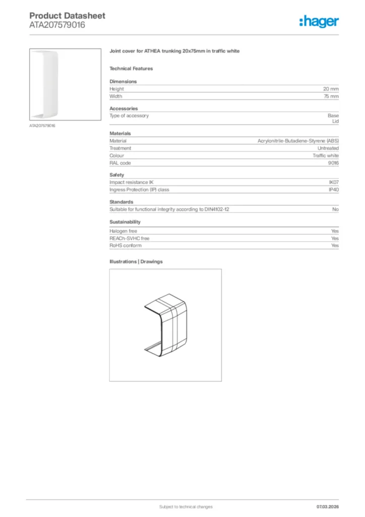 Image Hager Product data sheet ATA207579016  | Hager Africa