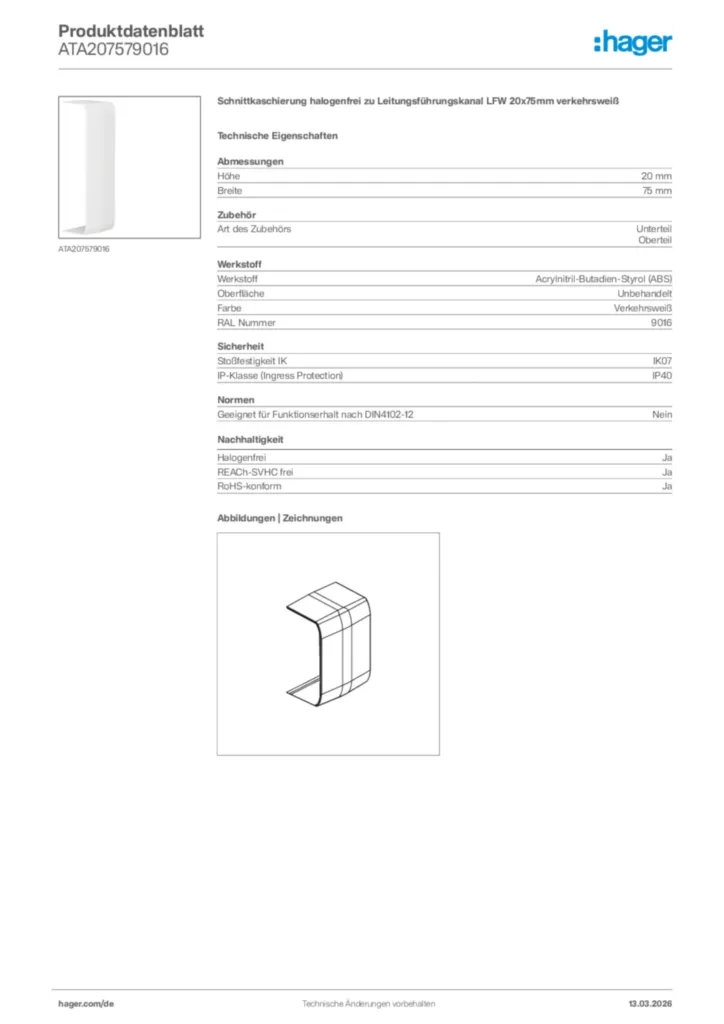 Bild Hager Produktdatenblatt ATA207579016 | Hager Deutschland