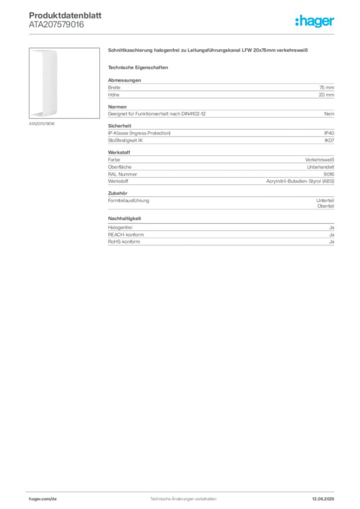 Bild Hager Produktdatenblatt ATA207579016 | Hager Deutschland