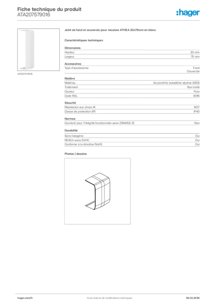 Image Hager Fiche technique du produit ATA207579016 | Hager France
