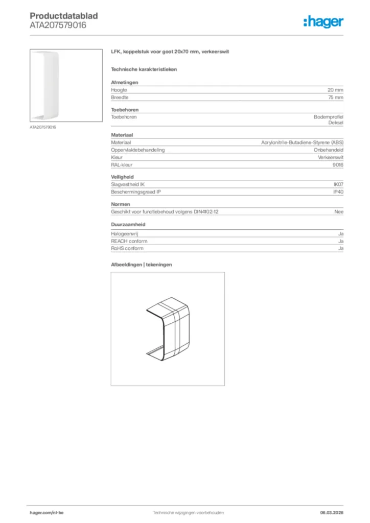 Afbeelding Hager Productdatablad ATA207579016 | Hager Belgium