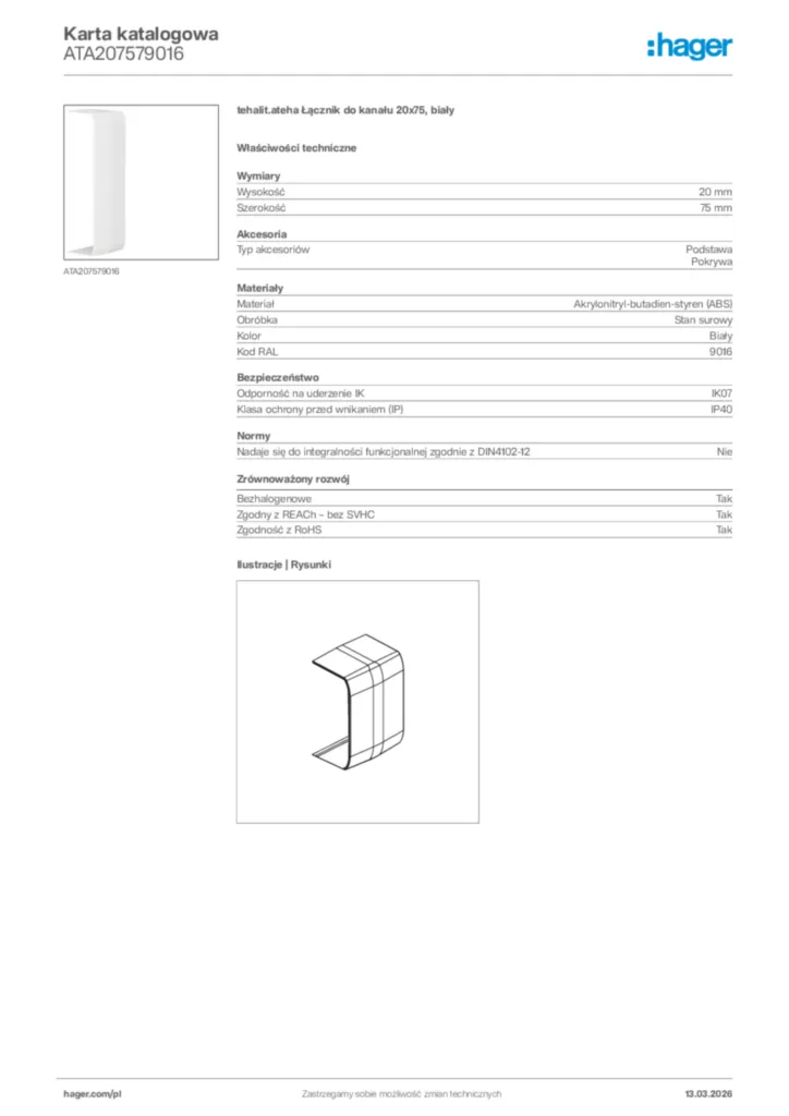 Zdjęcie Hager Karta katalogowa ATA207579016 | Hager Polska