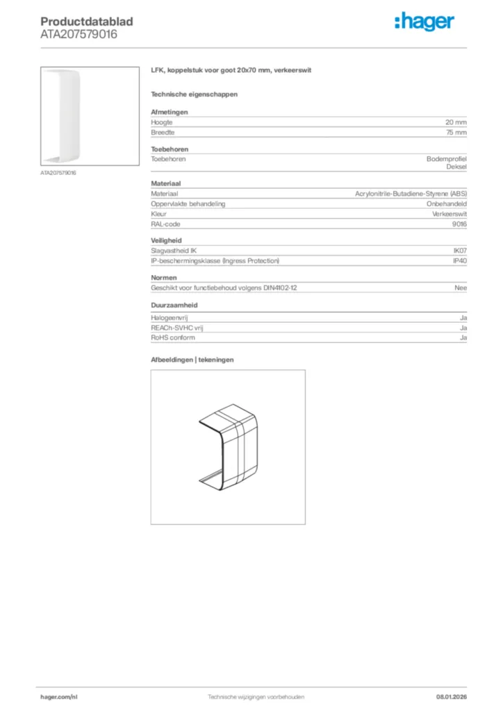 Afbeelding Hager Productdatablad ATA207579016 | Hager Nederland