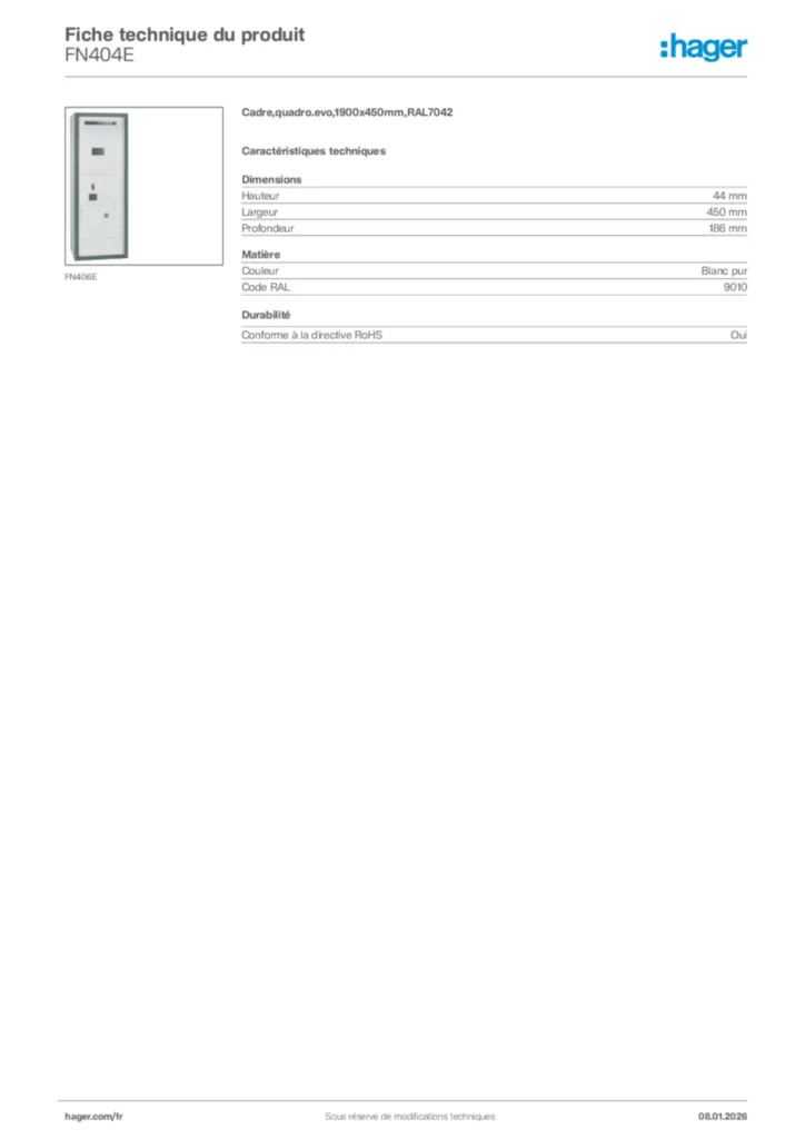 Image Hager Fiche technique du produit FN404E | Hager France