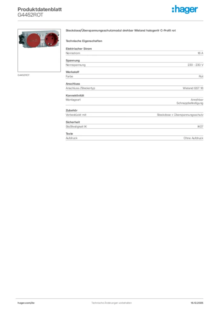 Bild Hager Produktdatenblatt G4452ROT | Hager Deutschland
