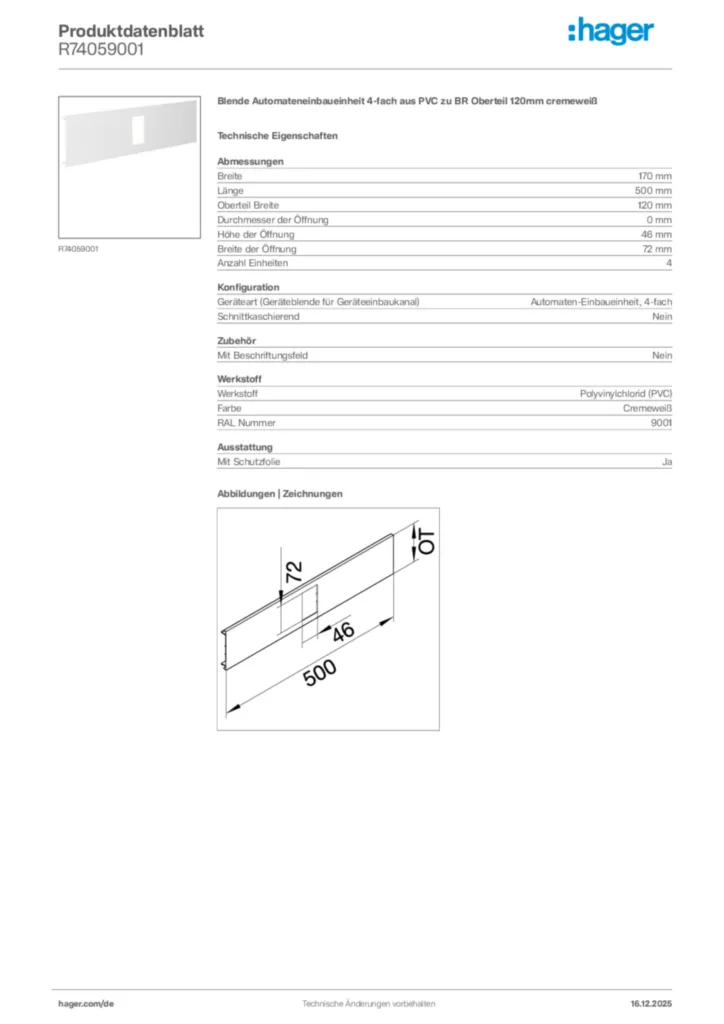 Bild Hager Produktdatenblatt R74059001 | Hager Deutschland