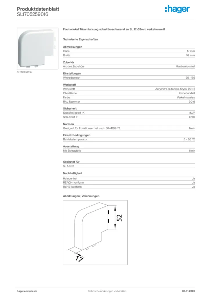 Bild Hager Produktdatenblatt SL1705259016 | Hager Schweiz