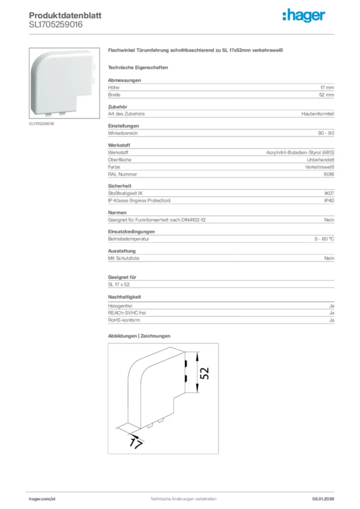 Bild Hager Produktdatenblatt SL1705259016 | Hager Deutschland