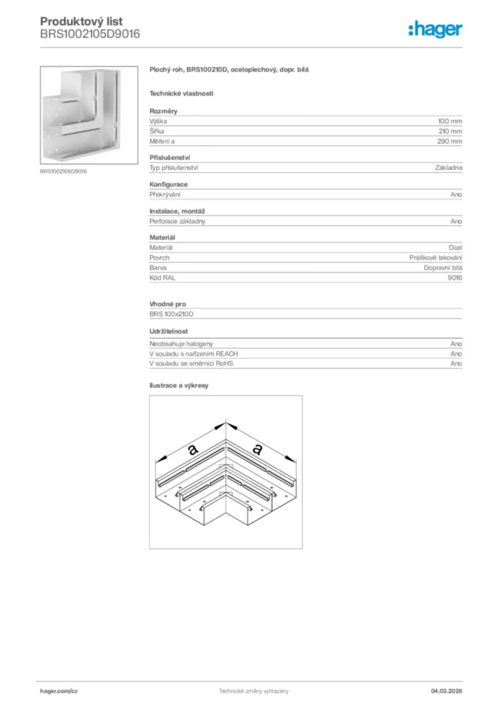 Obrázek Hager Product data sheet BRS1002105D9016 | Hager