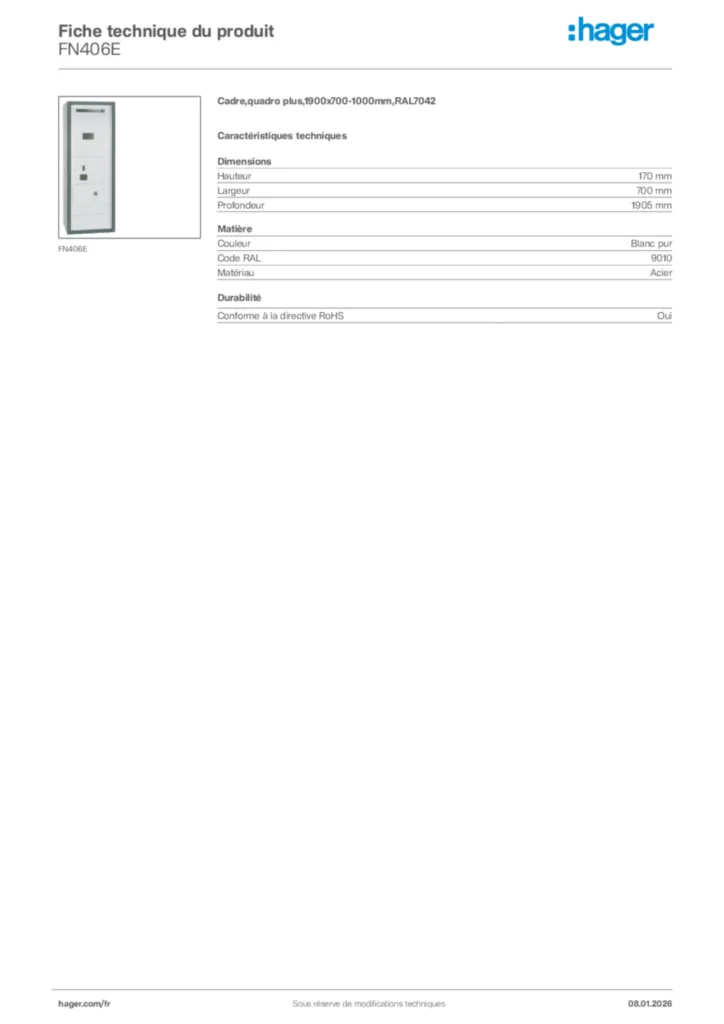 Image Hager Fiche technique du produit FN406E | Hager France