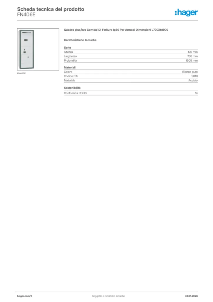 Immagine Hager Scheda tecnica del prodotto FN406E | Hager Italia