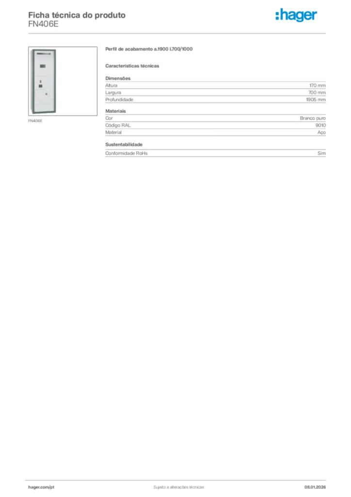 Imagem Hager Ficha técnica do produto FN406E | Hager Portugal